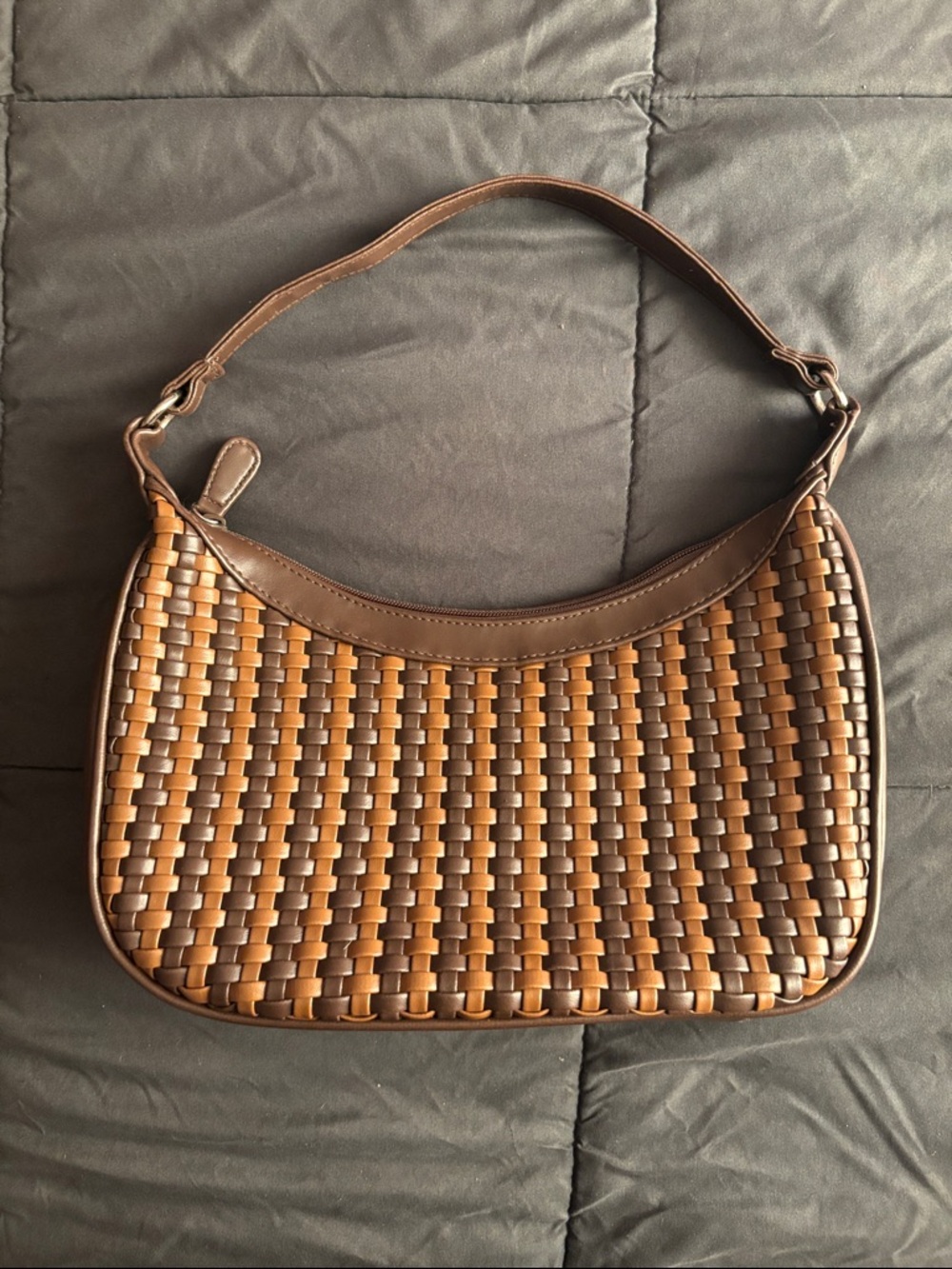 Woven Leather Shoulder Bag in Brown